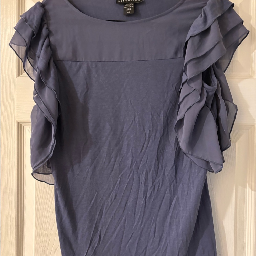 Attention Gray Ruffled Blouse with Elegant Sleeves Large NWT